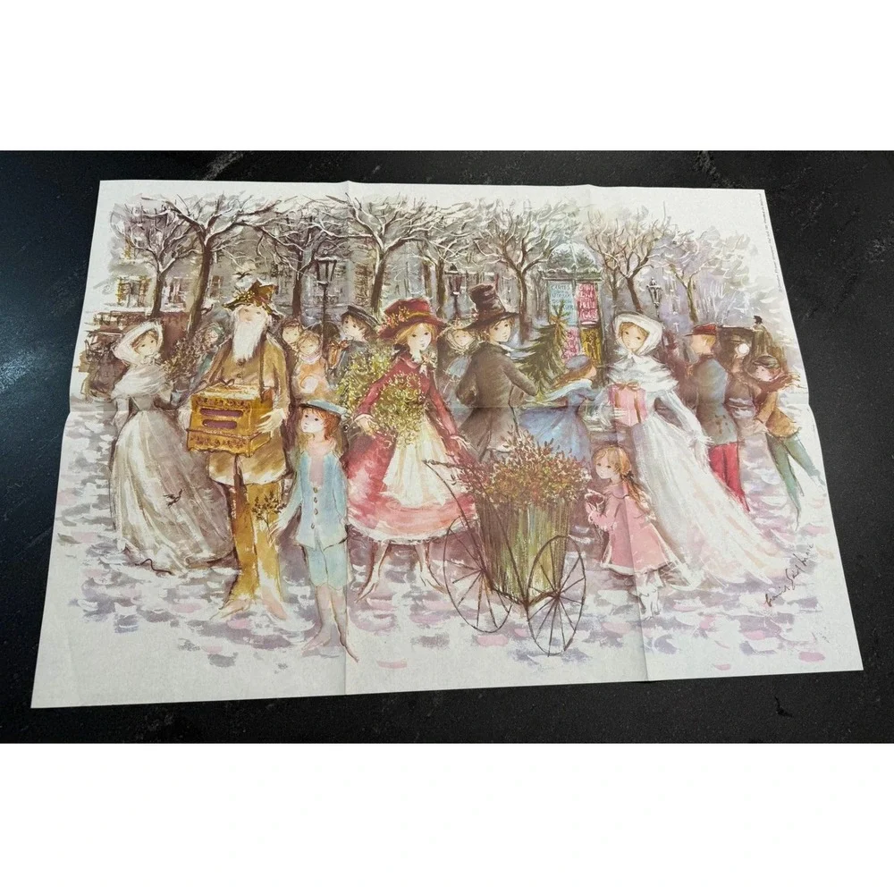 Vtg 1960s Gordon Fraser Victorian Christmas Scene Wrapping Paper Unused Sheet
